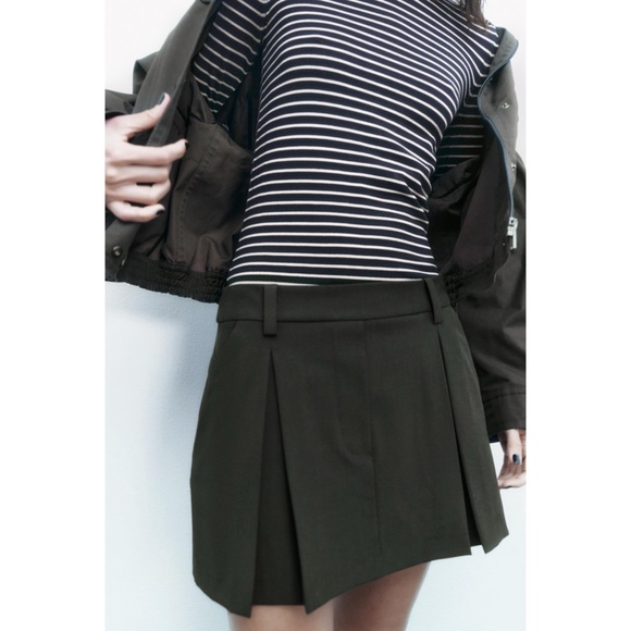 Zara Dresses & Skirts - Zara pleated mini skort dark grey khaki